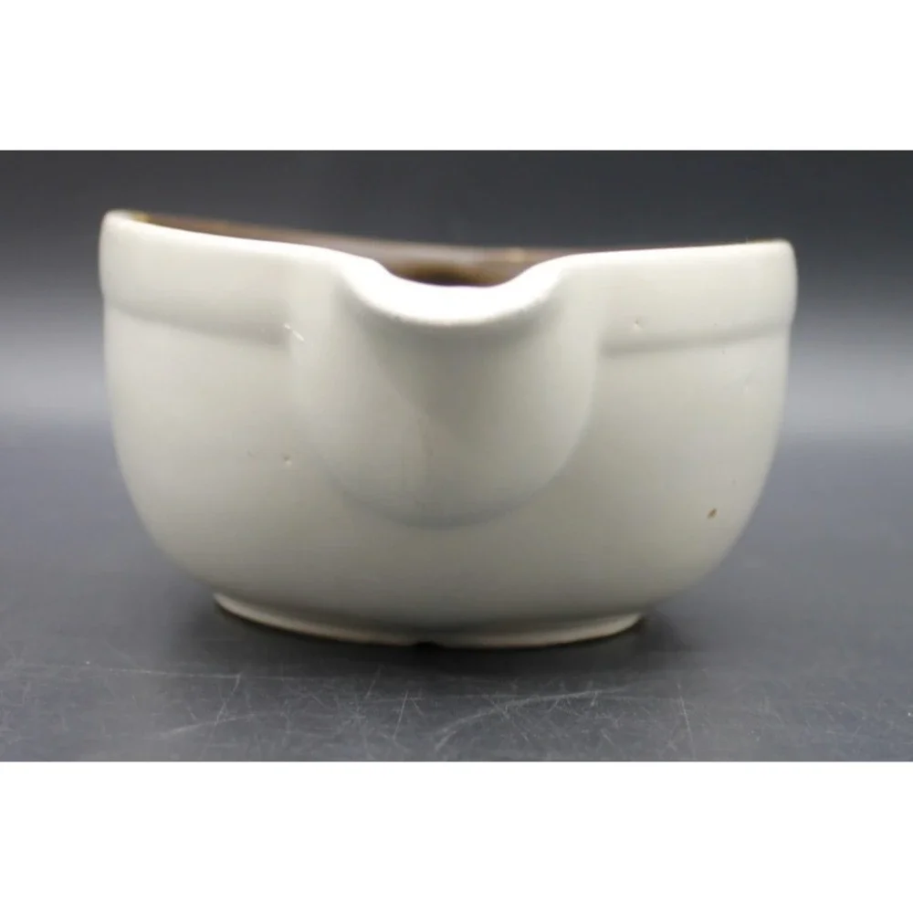 McCoy Pottery Gravy Boat Brown Tan Glaze Stripe Vintage USA